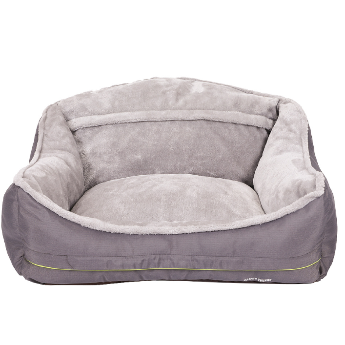 Gray pet bed with a soft texture on a white background