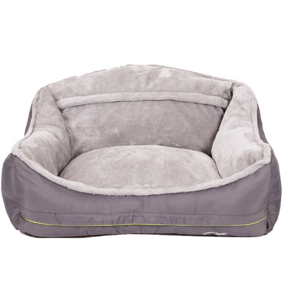 Gray pet bed with a soft texture on a white background