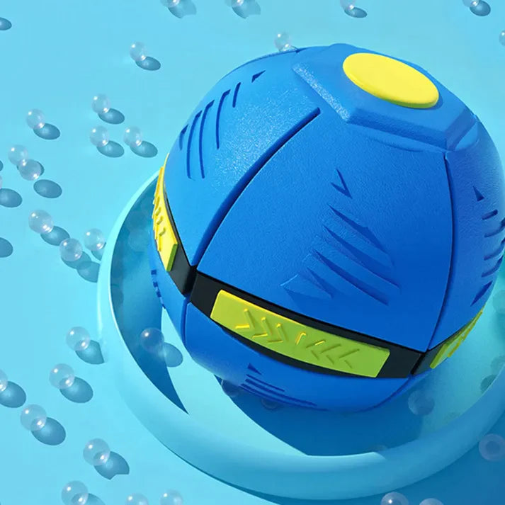 Blue and yellow ball with text on a blue water background