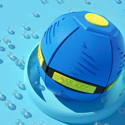 Blue and yellow ball with text on a blue water background