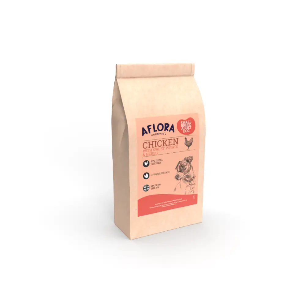 Aflora chicken food packaging on a white background