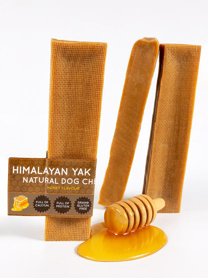 Himalayan Yak natural dog chews with honey on a white background