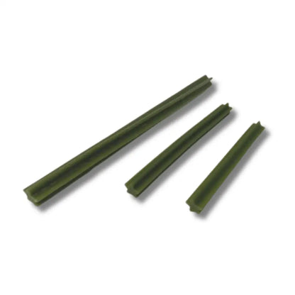 Three green cylindrical objects on a white background