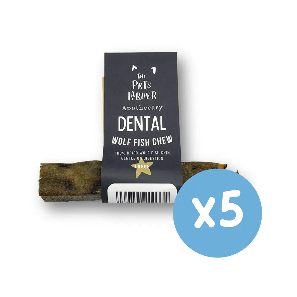 Dog chew treat with 'The Pet's Larver Apothecary' label on a white background